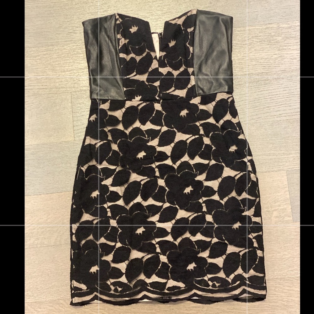 Mason Strapless Lace Dress w/ Leather